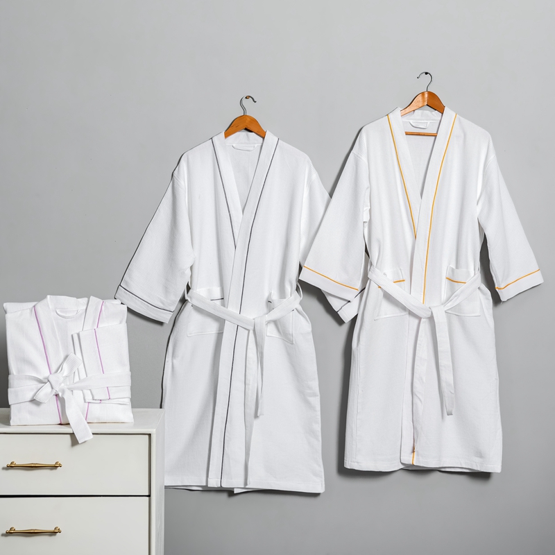 100% Kapas Tulen Wafel Kecil Kimono Collar Jubah Mandi Hotel