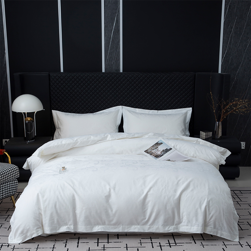 Set Cadar Bilik Tidur Bilik Tidur Linen Jacquard 100% Kapas Sateen Putih Linen