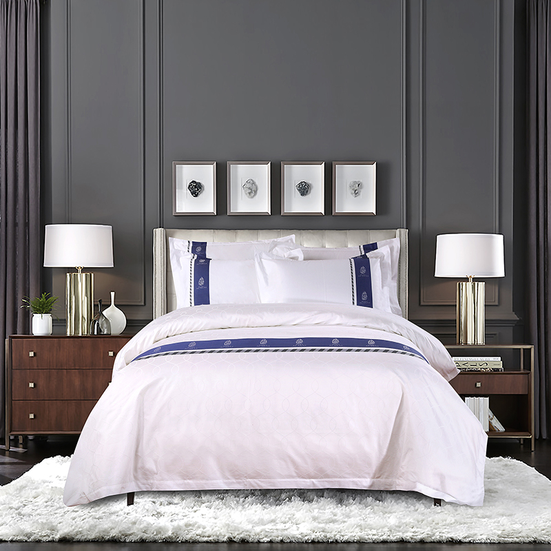 Set Tempat Tidur Kapas 100% Logo Tersuai Dicelup Benang